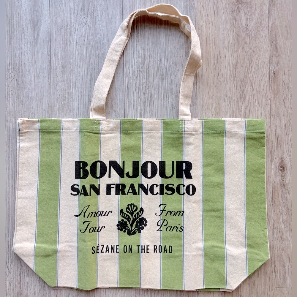 🌁NWOT Sezane Green / Cream Striped Tote | San Francisco limited ed
